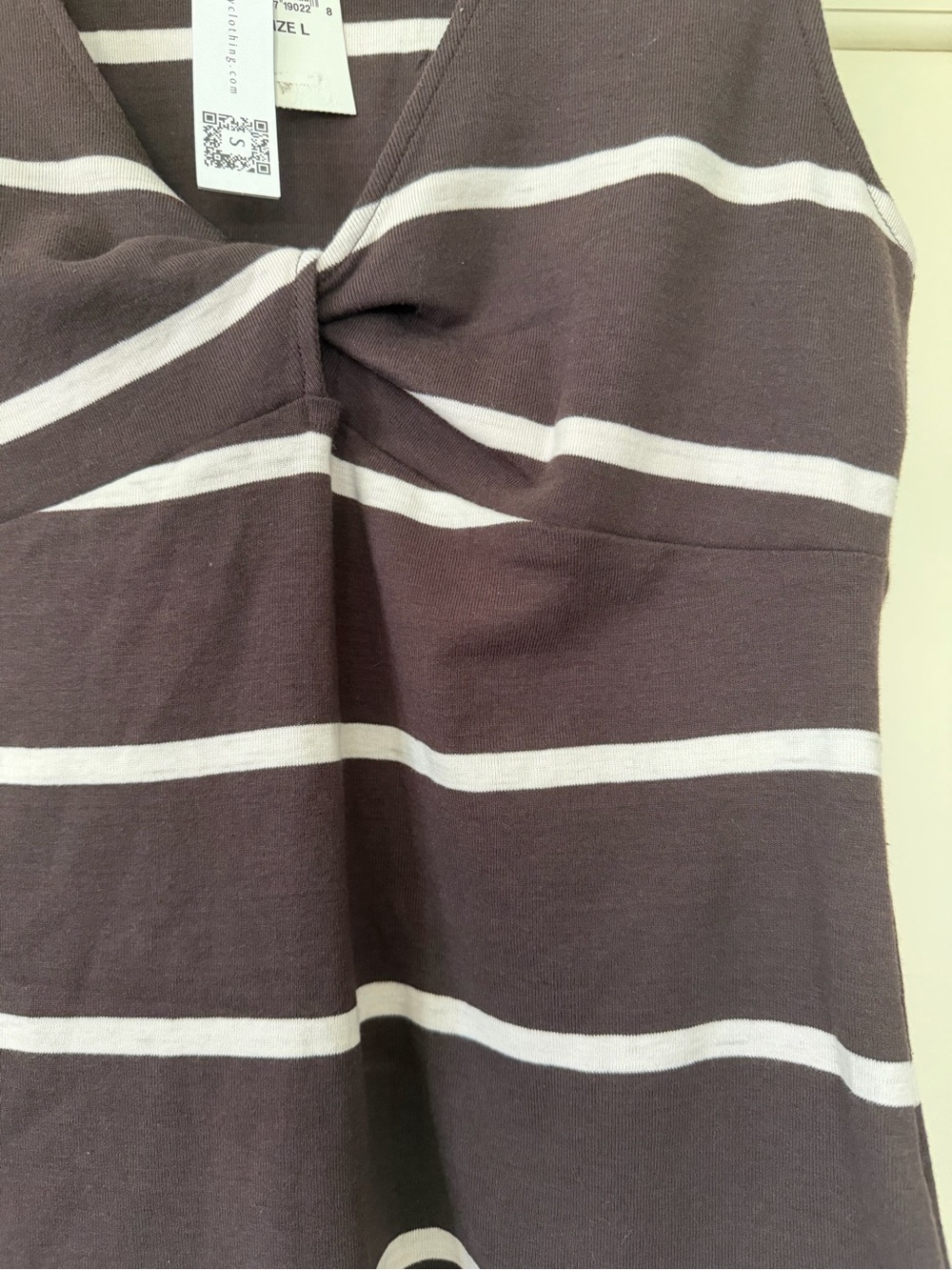Sanctuary Sleeveless Twist-Front Stripe Tank Top in Brown & Cream Size L - Picture 3 of 4